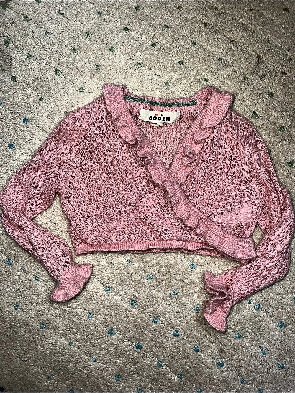 Mini Boden Pink Ruffle Knit Sweater Size 3-4Y